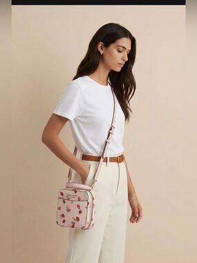 kate spade Pink Strawberry Print Crossbody Satchel EUC